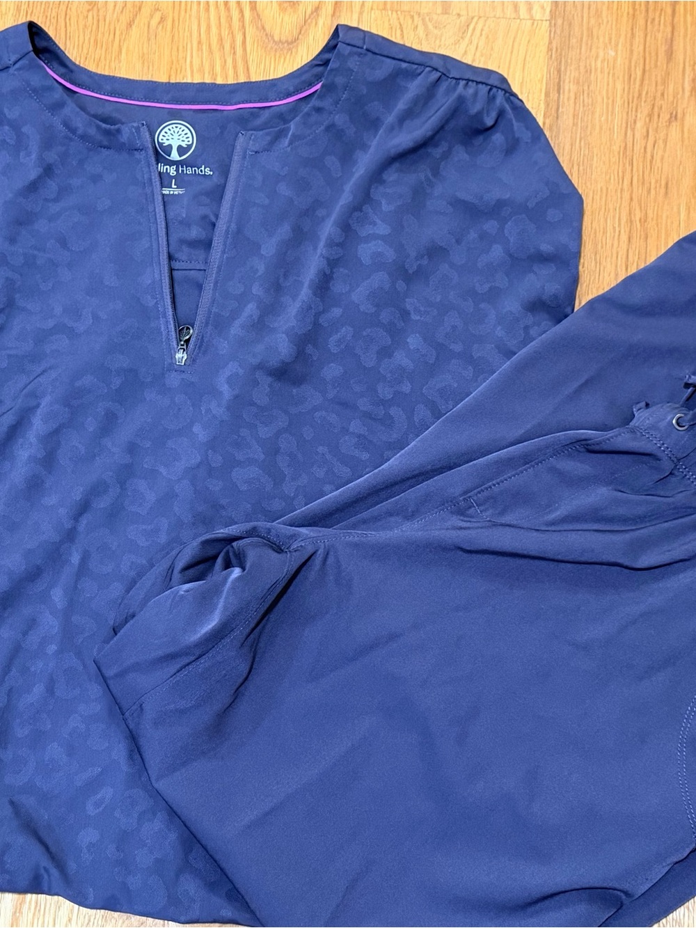healing hands Navy Zip V-Neck Long-Sleeve Top